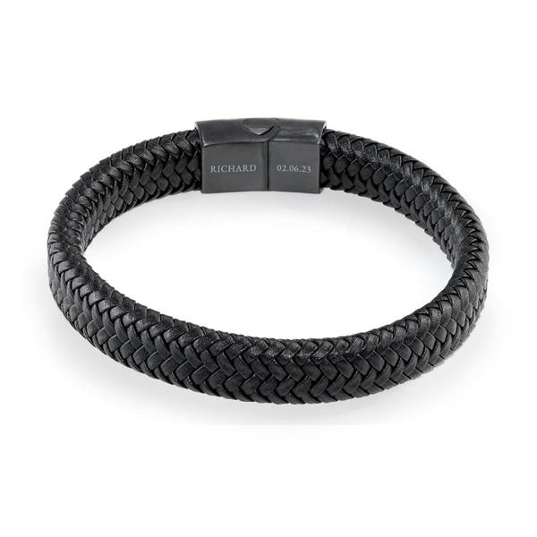 Personalised Men's Leather Braided Bracelet - close-up detail