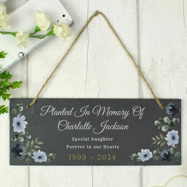Personalised Memento Company Personalised Memorial Floral Slate Hanging Ornament