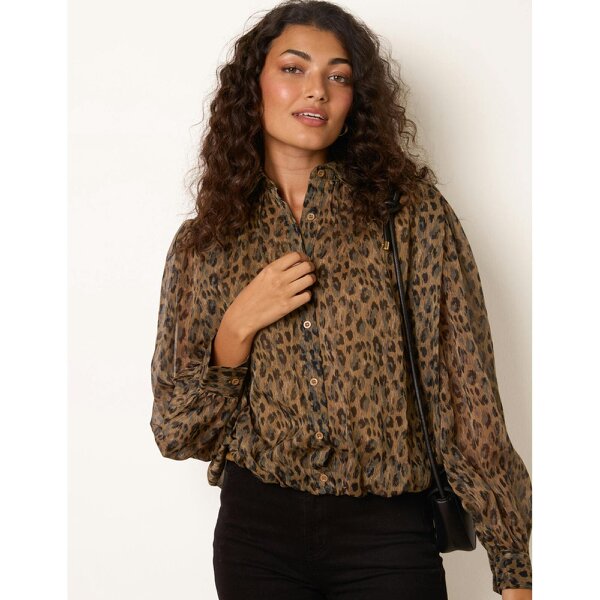 Blue Vanilla Leopard Mesh Puff Ball Shirt