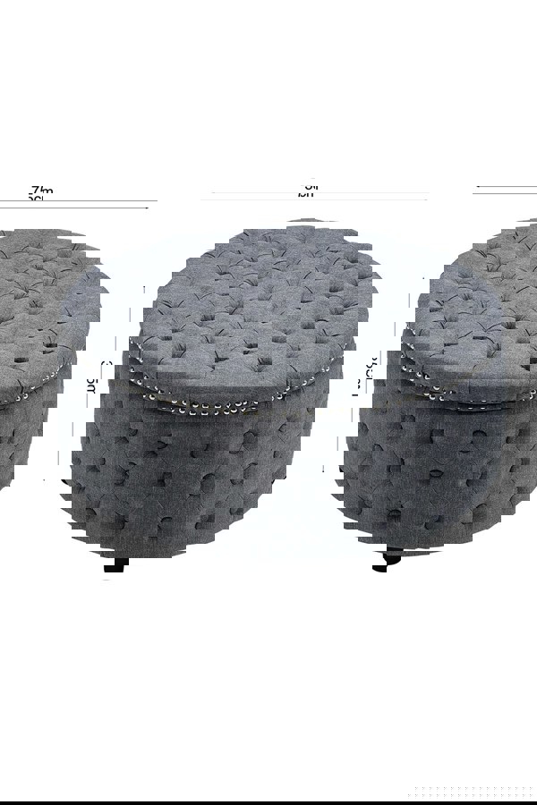 Living and Home Round Linen Deep Buttoned Footstool with Studded Edge