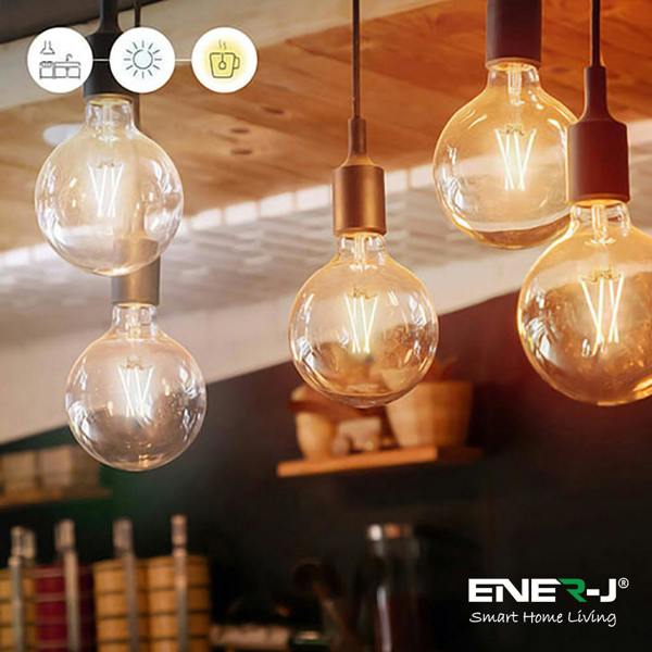 Ener-J Smart WiFi E27 LED Filament Bulb, 806lm 8.5W Dimmable CCT Golden G95 Globe, Works with Alexa & Google Assistant | Pack of 3