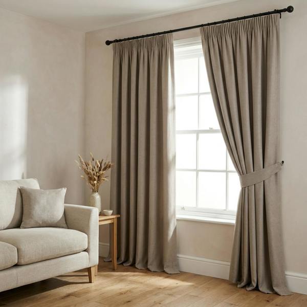 Devonshire made-to-measure curtains in Biscuit, styled in a living room