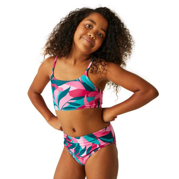 Regatta Girls Dakaria II Tropical Leaves Bikini Set - Tahoe Blue - 