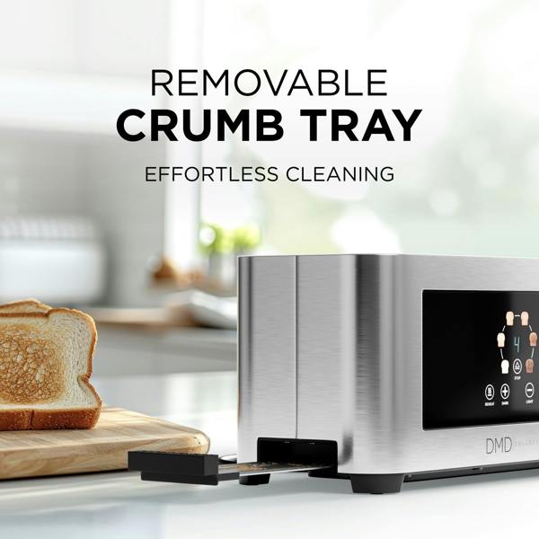 DMD Collective Touchscreen 4 Slice Long Slot Toaster Stainless Steel, 6 Browning Levels, Defrost Reheat & Cancel Functions, 1400W