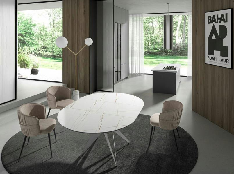 Angel Cerdá Round extendable dining table in porcelain marble and grey steel 1119
