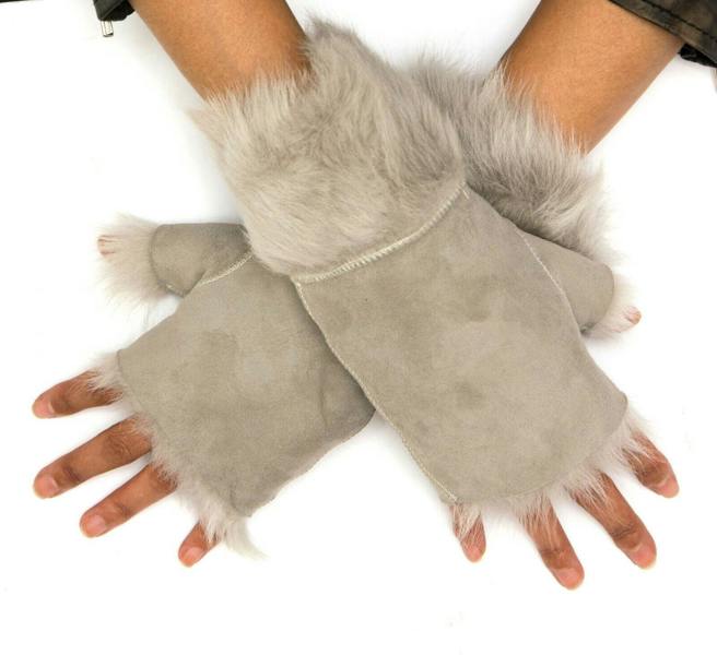 Infinity Leather Womens Shearling  Mittens Fingerless Cuffs Toscana Suede Sheepskin Fur