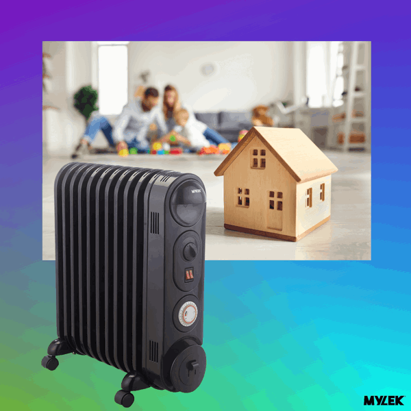 Mylek Oil Filled Radiator Electric Heater, Portable, Thermostat and 24hr Timer by Mylek 2500w Black