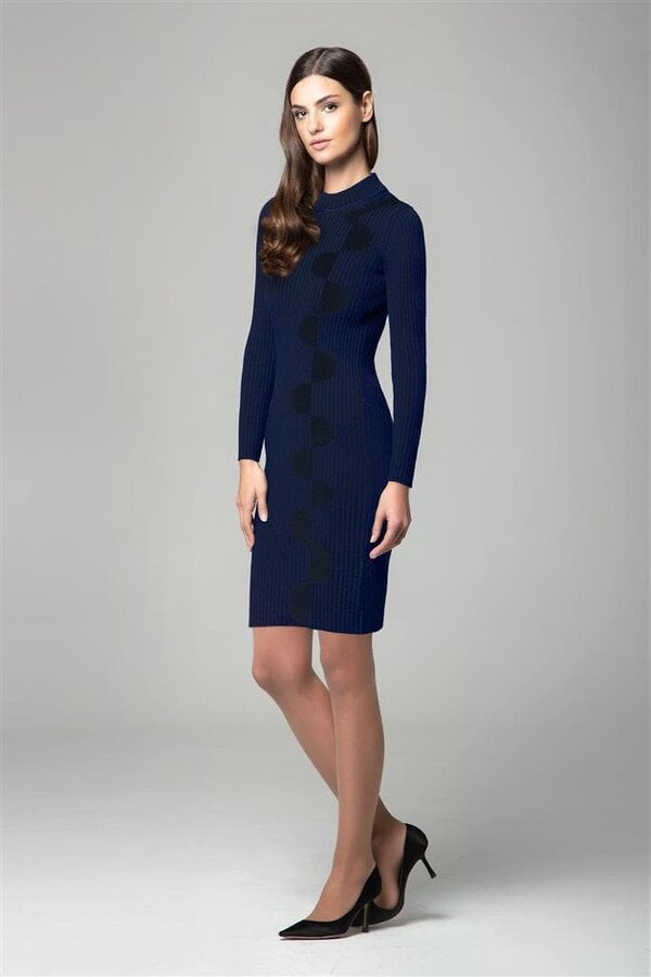 Luna red two-tone ribbed knit dress with graphic detail