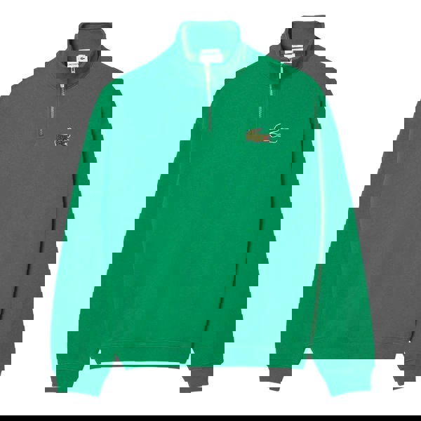 Lacoste Unisex Adult Accent Badge Zip Neck Loose Fit Sweatshirt - Green