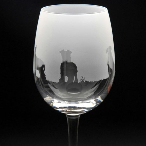 Glyptic Glass Art Schnauzer Dog Crystal Wine Glass - Hand Etched/Engraved Gift
