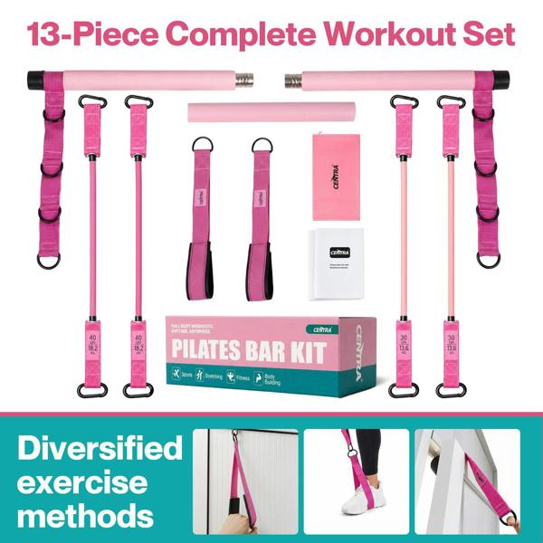 Centra Resistance Bands Pilates Kit Equipment 70LB Adjustable for Home Pink