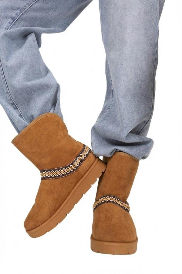 Karsie Suedette Embroidered Flat Ankle Boots - Chestnut_wb