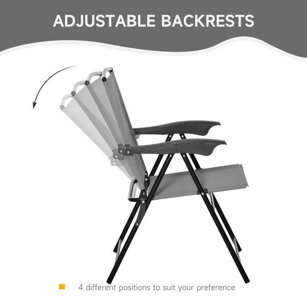3 Piece Outdoor Bistro Set, Patio Conversation Furniture Set with 2 Folding Backrest Adjustable Armchairs and Glass Top Coffee Table, Grey