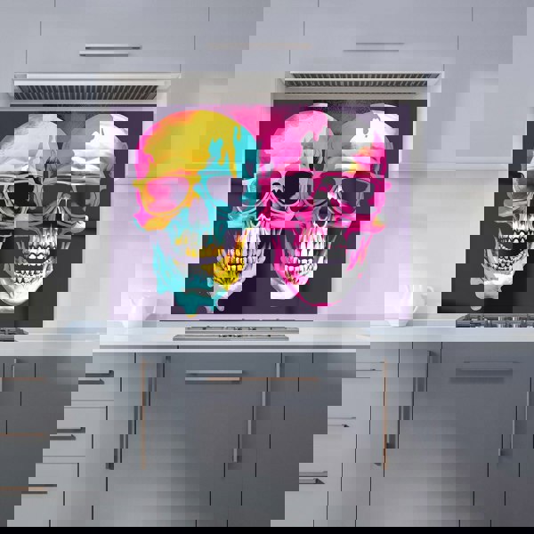 Warren Reed - Designer Pinks And Blue Happy Skeletons Kitchen Splashback