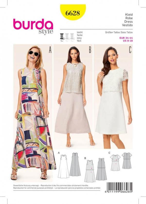Burda Sewing Pattern 6628 Dresses For Women, 8 to 18 - Easy