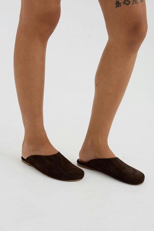 Pretty You London Suede Rounded Mule In Dark Coco