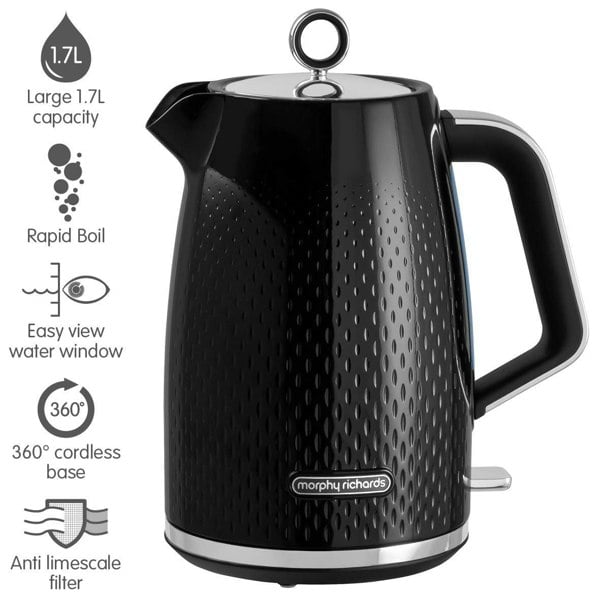 Morphy Richards Verve Jug Kettle In Black, 3000W 1.7L 7 Cup Capacity
