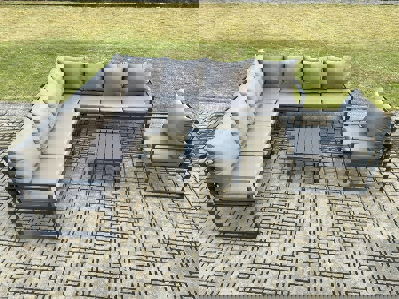 Fimous Outdoor Garden Furniture Patio Lounge Corner Sofa Aluminium Set with Square Coffee Table Chair Dark Grey
