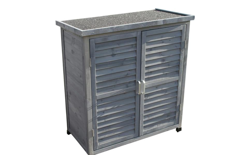 The Garden Marketplace Grey Garden Tool Shed Wooden Storage Cabinet, Waterproof Felt Roof with Magnetic Catches and Sliding Bolt, Louvred Double Doors