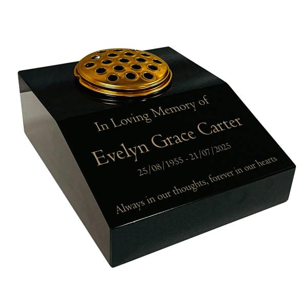 Memorials Direct Black Granite Sloping Memorial Desk with Vase – Free Gold Engraving