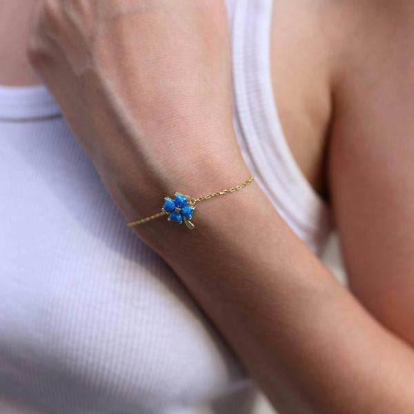 Spero London Blue Opal Clover Sterling Silver Bracelet