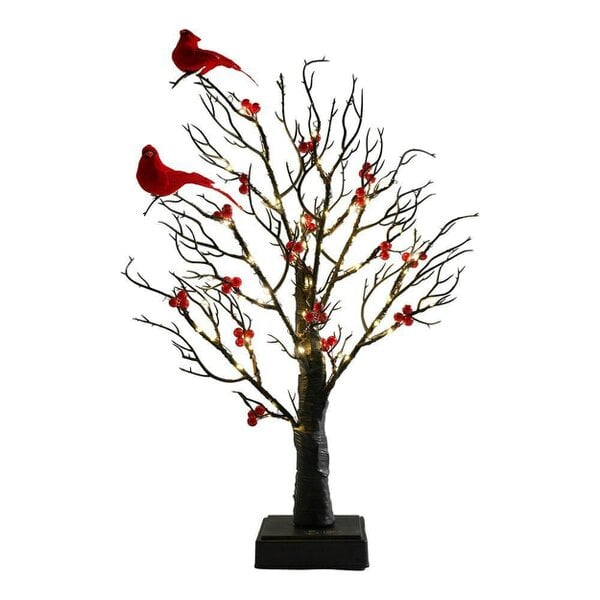 smartbies Pre Lit Birch Christmas Tree with Led Lights And Birds - Red