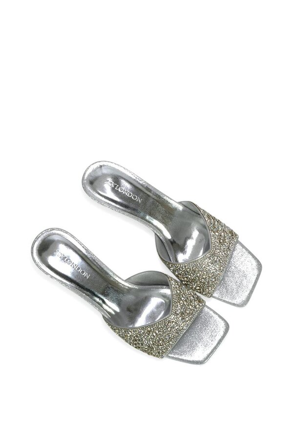 XY LONDON Sparkly Crystal Kitten Heeled Sandal Mules