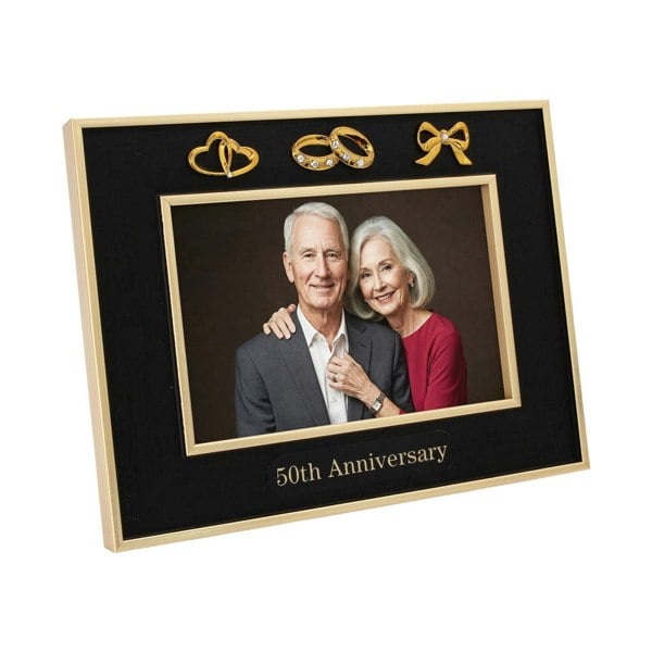 50th Anniversary Picture Frame in Matte Black with Brushed Gold Trim Image 1