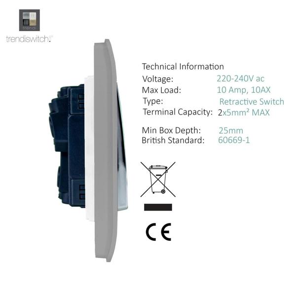 Trendi Switch 1 Gang Retractive Home Automation Switch in Light Grey