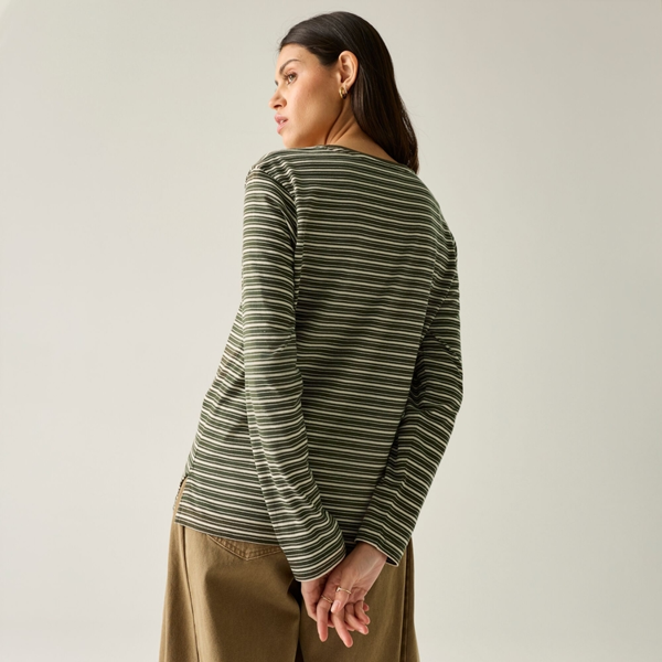Regatta Womens Federica Stripe Long-Sleeved T-Shirt - Dark Khaki/Light Vanilla