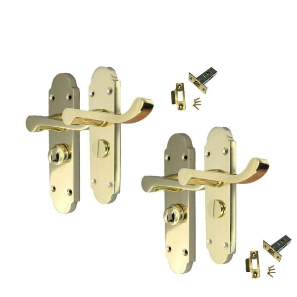 EDH Door Hardware Epsom Victorian Scroll Brass Plated Privacy Bathroom Modern Door Handles 2 Pairs