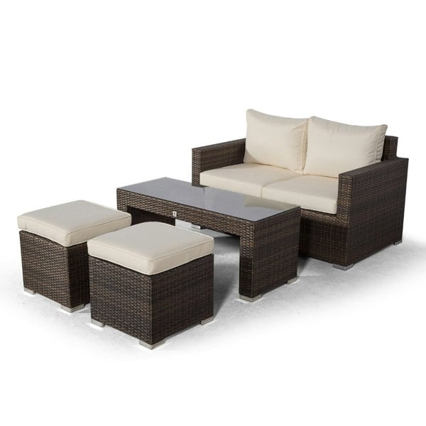 Giardino Sydney Rattan 2 Seater Sofa Set with Coffee Table and 2 Stools