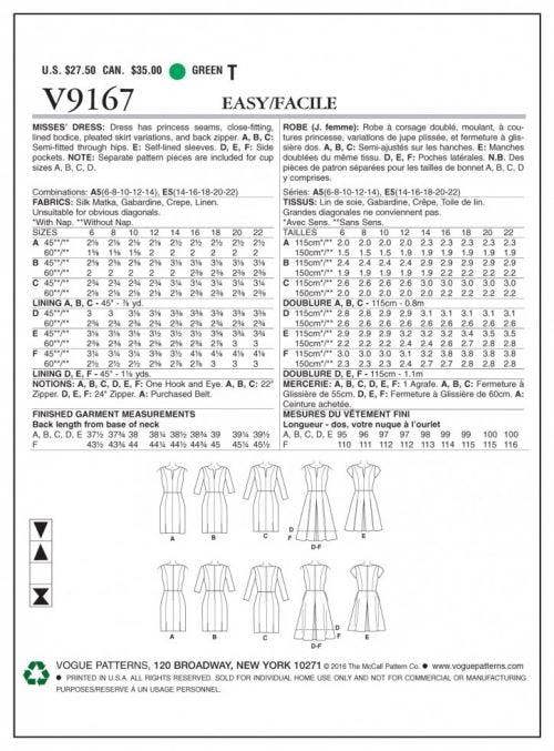 Vogue Sewing Pattern 9167, Dresses for Women, A5 (6-8-10-12-14) - Easy