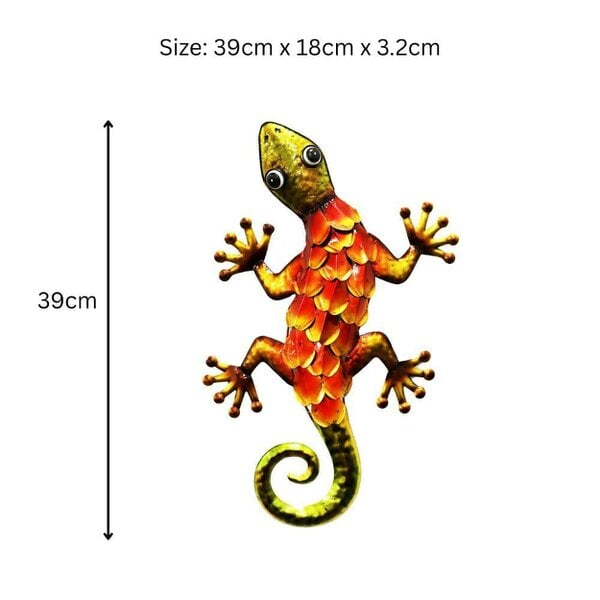 EDH Door Hardware Metallic Orange Gecko Wall Art – 39 x 18 x 3.2 CM | Hand-Painted Metal Lizard