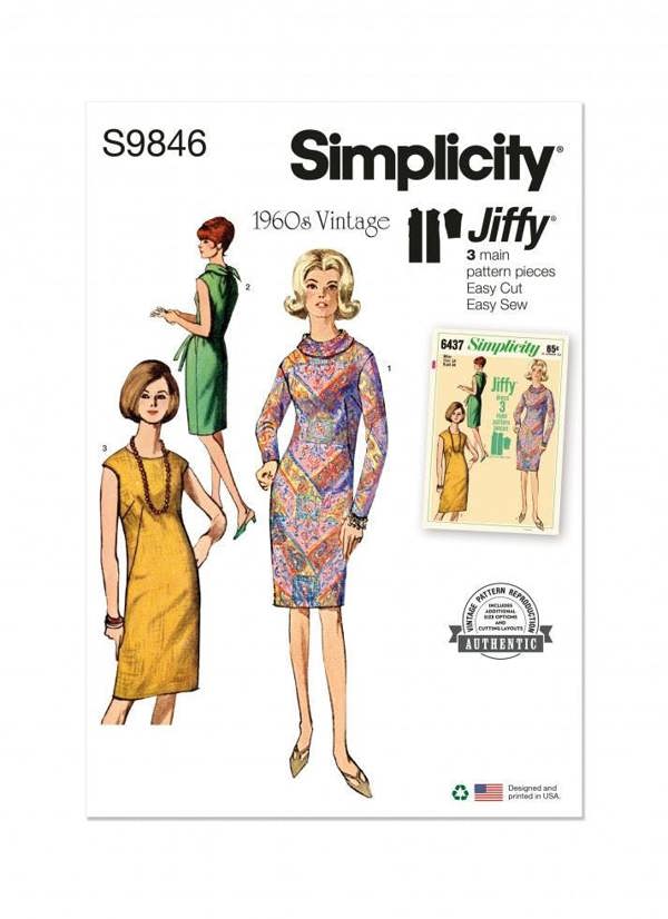 Simplicity Sewing Pattern 9846, Dresses, Vintage Style for Women, K5 (8-10-12-14-16) - Easy