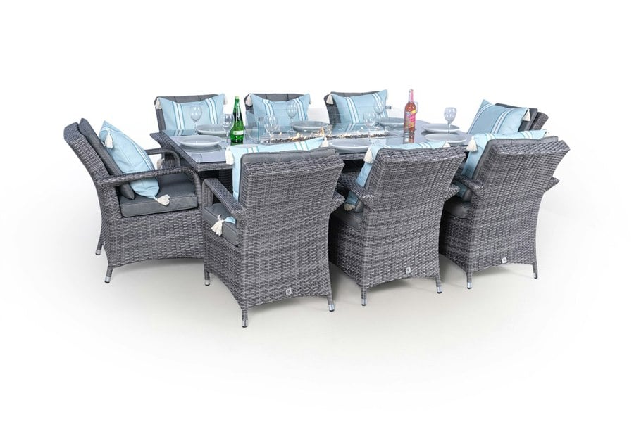 Giardino Arizona Fire Pit 8 Seater Rectangle Rattan Dining Set