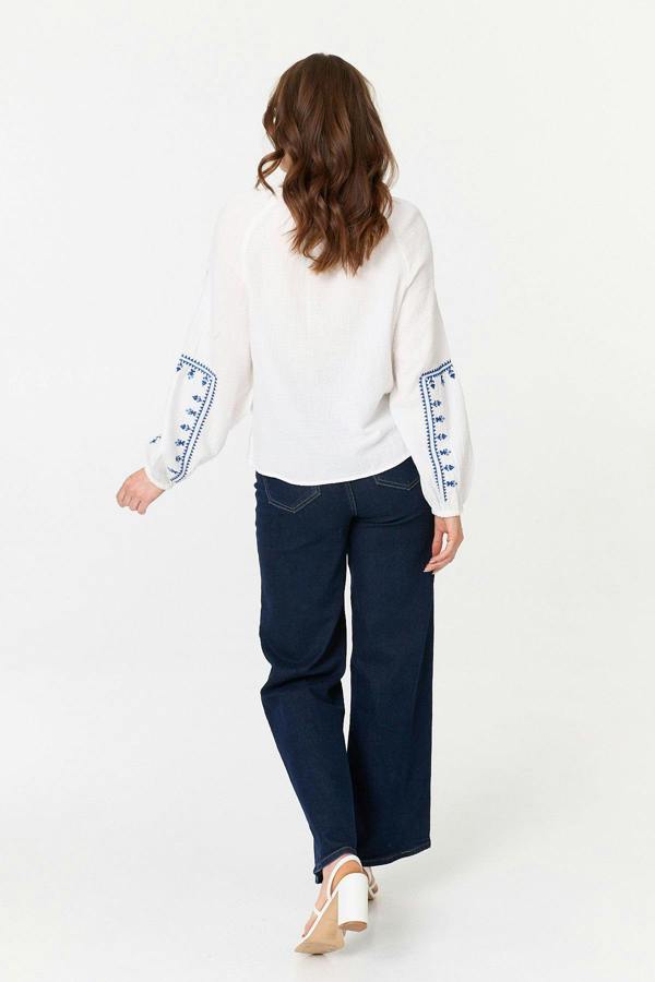 White | Printed Tassel Tie Neck Long Sleeve Top