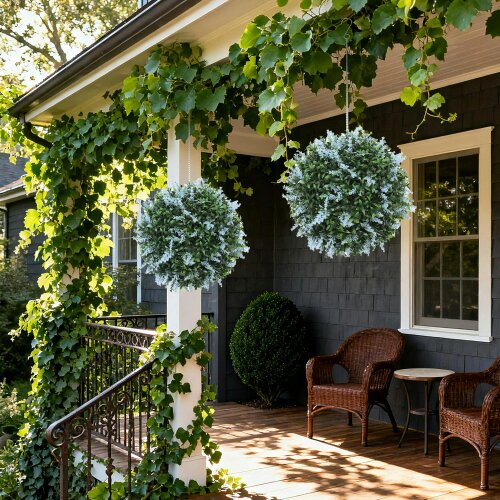 Wyld Haus Maka Nosa Set Of 2 UV Resistant Artificial Topiary Ball Plants In Blue