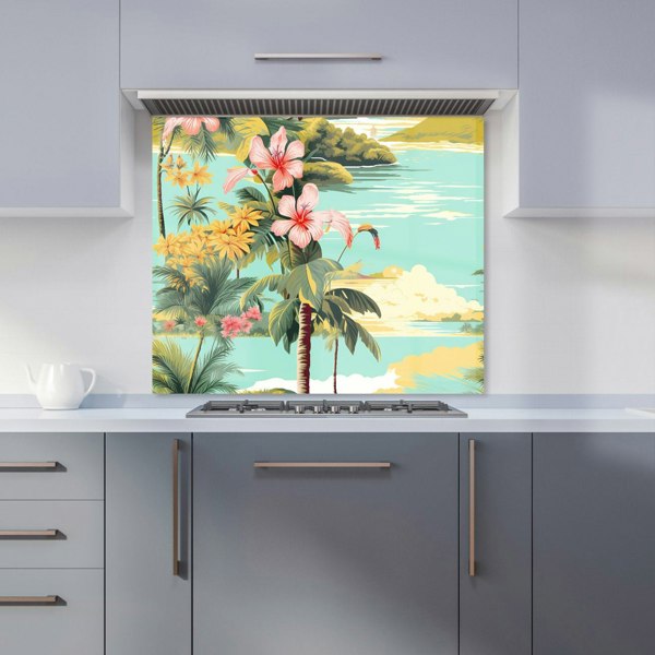 Warren Reed - Designer Palm Trees and Hibiscus Kitchen Splashback