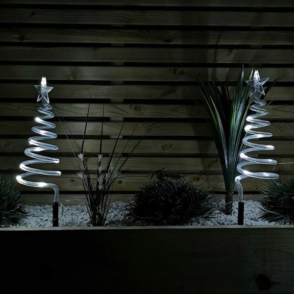 Samuel Alexander Set of 4 Battery Operated LED Cool White Spiral Tree Path Lights Christmas Decoration with Timer