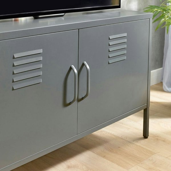 MMT Furniture Designs Grey Metal, 2 door 100cm wide TV Cabinet, Display Cabinet for Home or Office