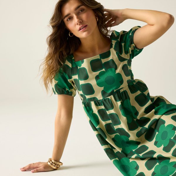 Regatta Womens Orla Kiely Giant Square Flower Summer Midi Dress - Green