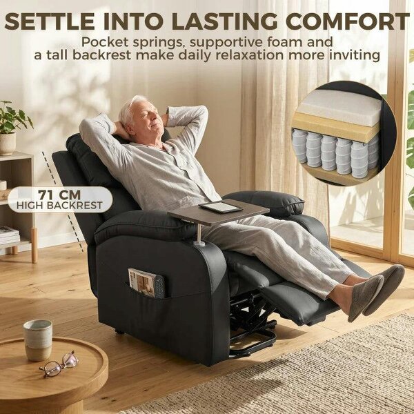 Riser Recliner Chair with Massage and Heat, Electric Lift Recliner Armchair for Elderly, with Side Table, Black