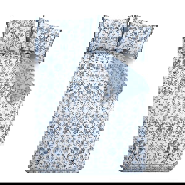 Catherine Lansfield Zoukara Floral Reversible Duvet Cover Set Blue