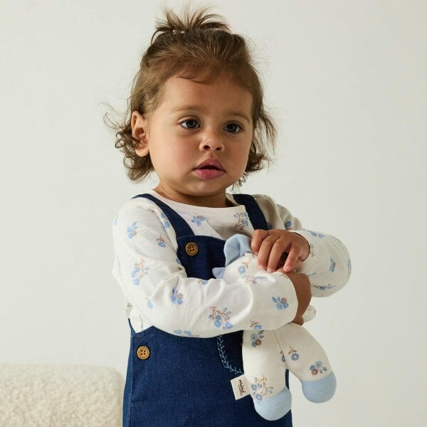 Mini Cuddles Floral Pinny with Top (Blue & White)