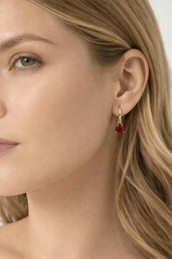 SVNX Rhinestone Teardrop Necklace & Earrings Set in Red - Gift Boxed