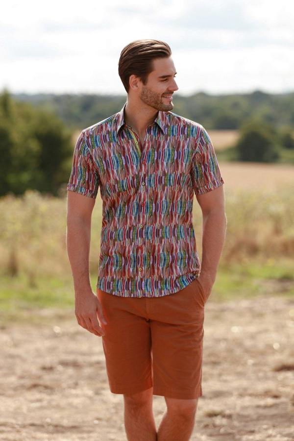 MULTICOLOUR SQUIGGLE LINEN MEN SHORT SLEEVE – Premium Men's Patterned Shirt by Claudio Lugli | Bold Design, Tailored Fit, Best Printed Shirts