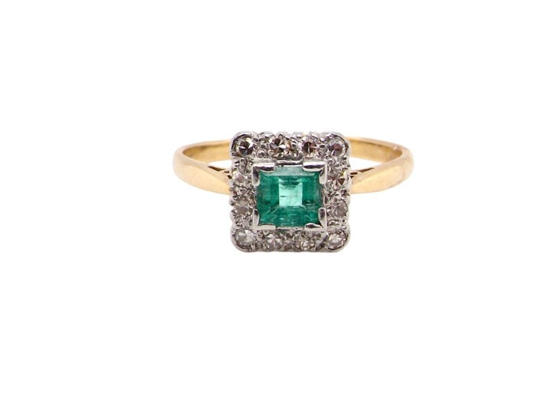 Vintage Tom A vintage square Emerald and diamond cluster ring