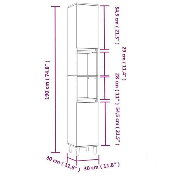Berkfield Bathroom Cabinet Grey Sonoma 30x30x190 cm Engineered Wood
