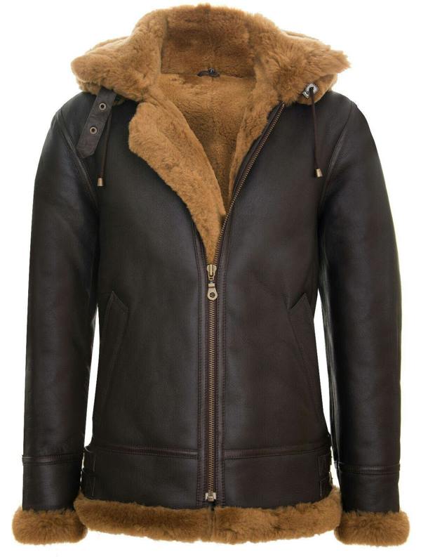 Infinity Leather Mens Hooded Sheepskin Leather B3 Flying Jacket-Columbus